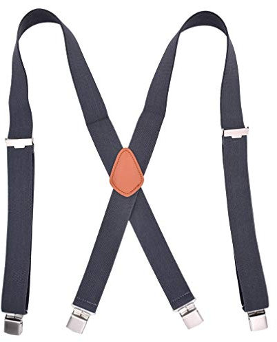 Jixin4you Unisexe Bretelles X pour Pantalon avec 4 Pinces Fortes Ajustable Élastique Gris Foncé