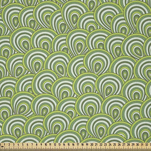 ABAKUHAUS Feder Stoff als Meterware, Peacock Design Kreise, Microfaser Multi Zweck Dekostoff für Kunsthandwerke, 3M (230x300cm), Apfelgrün Farngrün
