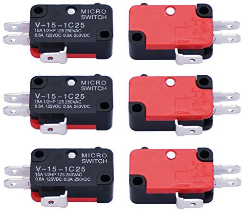 mxuteuk 6 pezzi 125V/250V 16A SPDT interruttore di finecorsa miniaturizzato con pulsante a scatto, utilizzato per la macchina con porta a microonde V-15-1C25