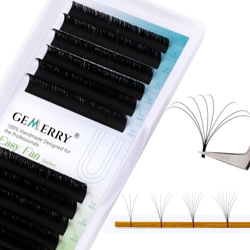Gemerry Easy Fan Lash Extensions D curl 0.03mm 8-14mm Mixed Tray Noir Russian Volume Automatic Blooming Self Fanning Lashes Long Individual Volume 3D 4D 5D 6D 8D Lash Fan (0.03-d curl-mix 8-14mm)