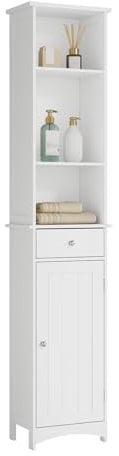 EUGAD Badschrank Hochschrank Badezimmerschrank Badkommode Badregal Eckschrank Eckkommode Holz weiß 33x23x165cm