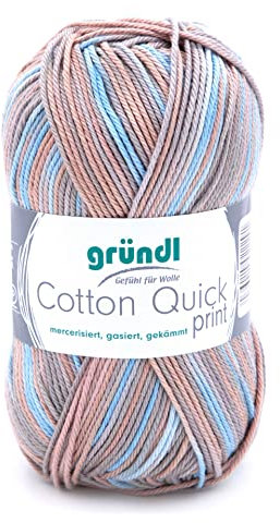 Gründl Cotton Quick print Garn, Mint-Blau-Weiß-Grau-Mix Color, Ca. 125 m