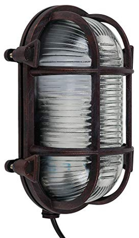 MiniSun | Modern Oval Rust Effect Nautical Design Frosted Lens Wall Light | Outdoor Wall Lights, Home Décor & Improvement Essential | Includes 10W GLS Bulb [3000K Warm White] | Mains Wired