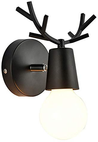 Kreativ Wandleuchte Moderne Wandlampe Einfach Kerze Wandleuchte Eisen E27 Base Hirschkopf Nordischen Stil Art Deco für Schlafzimmer, Wohnzimmer, Kinderzimmer, Restaurant, Flur, Treppen (Schwarz)