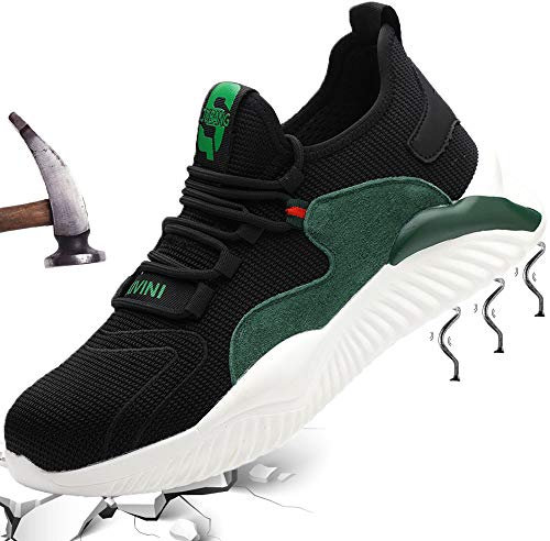 Mitudidi Sicherheitsschuhe Herren Arbeitsschuhe Damen Leicht Stahlkappenschuhe Atmungsaktiv rutschfest Sportlich Schutzschuhe Schwarz Grün 36 EU