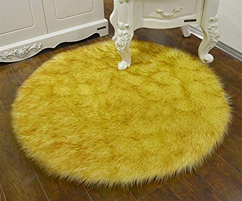 LIVEINU Kunstpelz Hochflor Shaggy Teppiche Runde für Wohnzimmer Esszimmer Gästezimmer Jugendzimmer Babyzimmer mit 6 cm Florhöhe Langflor Lammfell Shaggy Teppich 30cm Gelb Gold