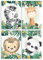 Klasse 4er Set Bilder Dschungeltiere Dschungel Panda Löwe Giraffe Zebra Dekobilder Kinderzimmer Babyzimmer Jungen Mädchen Baby Bilderset Poster DIN A4 Dekoration (ohne Rahmen)