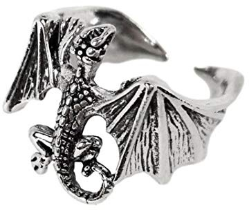 CrownOfRibbons Goth Dragon Ring for Smaller Fingers, Knuckle Claw Jewellery, Adjustable, In an Organza Bag