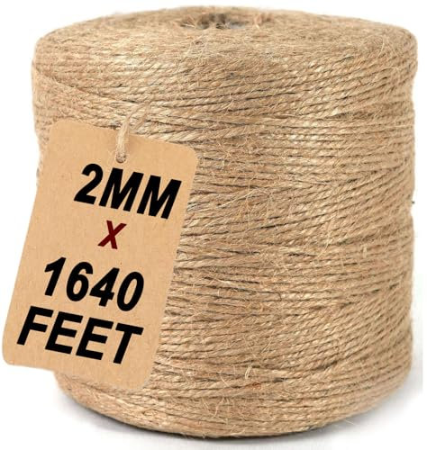 ARISKEY Ficelle de jute naturelle, 3 plis pour travaux manuels, 500 m de long, convient pour les travaux manuels, le jardinage, les tomates, les plantes grimpantes, les fleurs à nouer, assez solide