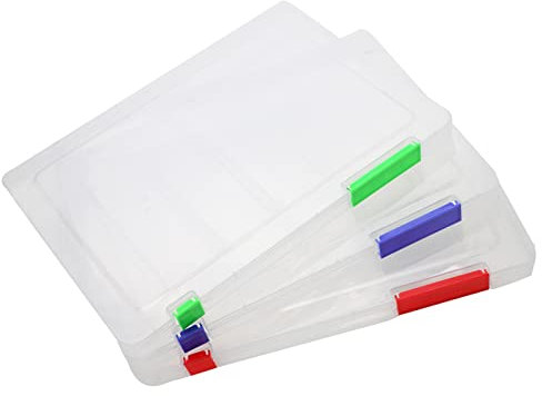 XM-ZHHY Plastic File Box A4 - Pack of 3 Waterproof Portable Document Folders with Snaps and Lids for 31×23 cm Paper, Transparent Storage Organizer Cases for Magazines, Office Supplies, School