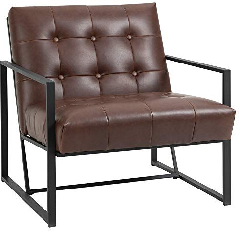 homcom Sessel im Industrie-Stil, gesteppt, mit Knöpfen, aus Metall und PU, Braun