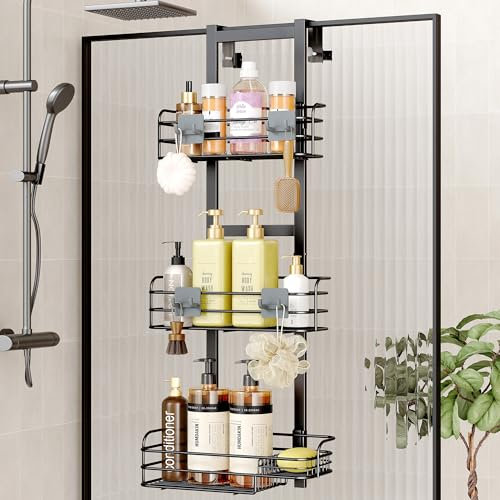 Nieifi Scaffale portaoggetti da appendere sopra la porta della doccia, con ganci affidabili, robusto e antiruggine, da appendere, per doccia, mensole da bagno, senza trapano, extra large