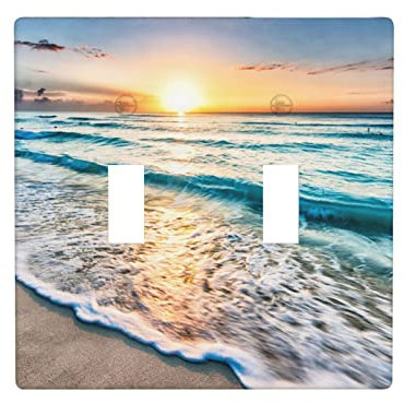 Nozidse Ocean Beach Sunrise Doppel-Kippschalter-Abdeckungen, Wandplatte, 2-Gang, dekorative vorhandene Steckdosen, Bildkunst-Wandplatte