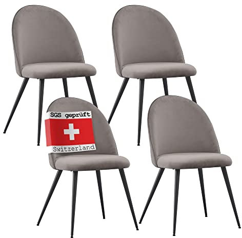 ALBATROS Esszimmerstühle mit Samt-Bezug 4er Set Capo, Grau - Stilvolles Vintage Design, Samt-Bezug, SGS geprüfter Polsterstuhl - Moderner Küchenstuhl, Stuhl Esszimmer oder Esstisch Stuhl