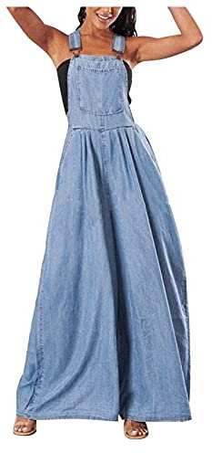 Salopette Donna Gonna Jeans Lunga Ragazza Salopette Lunga Pantaloni Moda Senza Maniche Harem Jumpsuit Ragazza Overall Hippie Sciolto Cinturino Tuta con Tasche Pantaloni Tutine Donna Eleganti