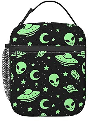 FUABJPOI Green Alien Moon UFO isolierte Lunchtasche – wiederverwendbare Lunchbox – tragbare Lunch-Tasche für Damen, Herren und Kinder