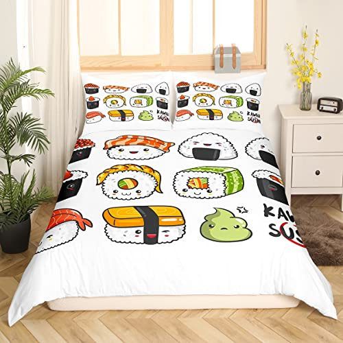 Kawaii Style Sushi Parure de Lit 200x200cm Style Japonais Ensembles de Housse de Couette Cute Dessin animé Japanese Sushi Housse de Couette Dessin animé Caviar Japan BedDécor de Chambre Collection