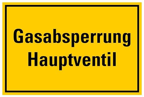 MBS SIGNS Aufkleber Warnung Gasabsperrung Hauptventil Hinweis Schild Folie selbstklebend, signalgelb | Größen wählbar Made in Germany, Größe: 10x15cm