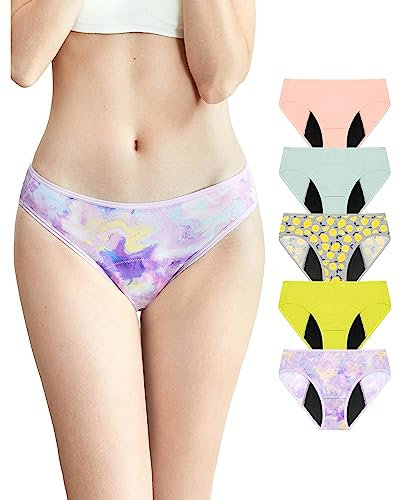 Neione Perioden Unterwäsche Mittlere Blutung Periodenunterschwäsche Menstruationsunterwäsche Periodenslip Damen Bikini Unterhosen 5er Pack Joyance L