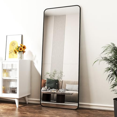 Boromal Ganzkörperspiegel Schwarz 160x40cm Groß Standspiegel Schwarz Ganzkörperspiegel Spiegel Groß Bodenspiegel Ganzkörper Wandspiegel Rechteckig für Schlafzimmer, Wohnzimmer, Ankleidezimmer