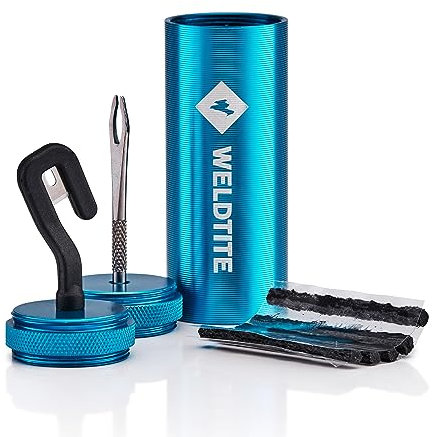 WELDTITE Portable Tubeless Bike Tyre Repair Capsule - Includes Mending Strings, Rasp & Split Eye Tools, Safety Knife & Aluminium Case