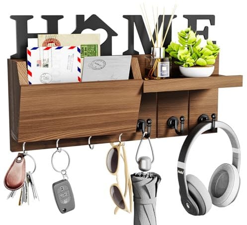 HapiRm Support mural pour clés – Organiseur de courrier à plusieurs couches pour rangement catégorisé, porte-clés décoratif pour mur avec 7 crochets pour porte d'entrée, couloir, chambre, décoration