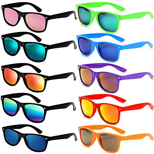 FSMILING 10 Stück Sonnenbrillen Set Unisex Partybrillen Bunt 80er Party Sonnenbrille Verspiegelt Für Herren Damen Party Brille Jga Rave Strand Hochzeit Party Pool