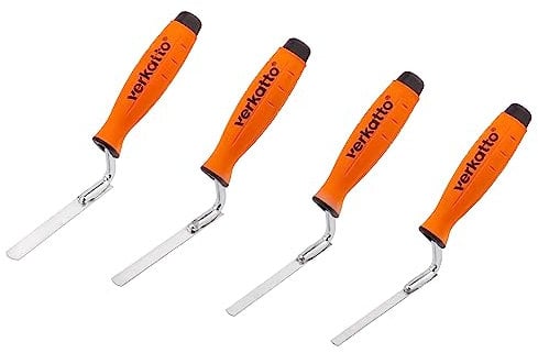 Mivos 4 x Fugenkellen Rostfreie - Breite 8 10 12 14 mm - Fugkellen Set mit Softgriff und Flexibler Edelstahlklinge - Stoßfugenkelle zum Verfugen Ziegel und Klinkersteinen - Made in EU