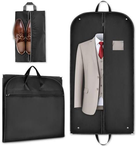 ecooe 1 x sacchetti per abiti in poliestere, colore nero, 110 ¡Á 60 cm, Borsa per abiti in tessuto non tessuto con sacchetto per, 1 sac de costume avec 1 sac à chaussures