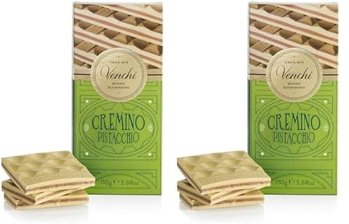 Venchi Tableta Cremino de Pistacho, 110 g - Chocolate con Leche y Blanco con Pasta de Pistacho - Sin Gluten (Paquete de 2)