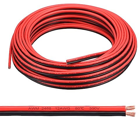 QUARKZMAN Elettrico Filo Cavo 12AWG 50ft 2468 Elettrico Filo PVC Cavo Rame Rosso Nero Cavo per LED Strisce Lampade Illuminazione