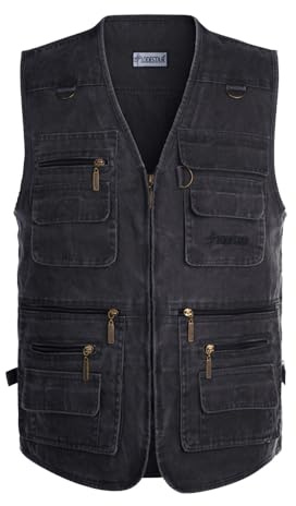 Daoba Herren Safari-Weste mit vielen praktischen Taschen, funktionale Arbeitsweste, Outdoor-Weste