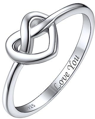 ChicSilver Personalisierter Herz Fingerring für Frauen, 925 Herz Ring mit Knoten, Silber Ewigkeitsringe Vorsteckring, 1.9mm breit Verlobungsring Eheringe für Freundin Ehefrau
