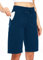 WILLIT Damen Shorts Bermuda Baumwolle Lange Shorts Sporthose Yogahose Fitness Knielange Workout Sommer 10 mit Taschen Marineblau XL