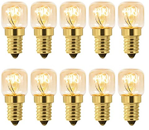 Lot de 10 Ampoule à Sel E14 T22, Blanc Chaud 2700K, 80LM, AC 230V, Ampoule Four Haute Température 300°, Pour Four, Frigo, Lampe de Sel, Fours Grill
