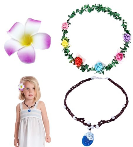 UILYNIU 3 Stück Kinder Mädchen Prinzessin Halskette Zubehör Stirnband Prinzessin Party Kleid Mädchen Abenteuer Kleidung Kinder Geburtstag Urlaub Halloween Cosplay (3 Stück)