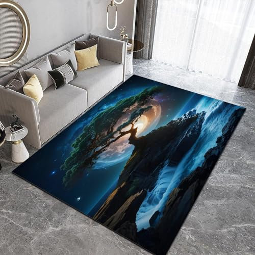 DILANI Lebensbaum Kurzflor Teppich Matten rutschfeste FußMatte Kinderteppich Modern 3D Mond Kinder Spielteppiche FüR Schlafzimmer Flur Wohnzimmer Boden Teppich 180x240 cm