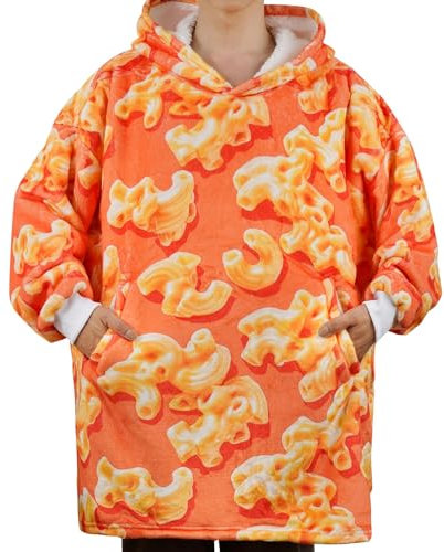 Huglanket Mac- und Cheese-Geschenke, tragbare Fleece-Decke, Hoodies, super weich, warm, gemütlich mit großen Taschen, Einheitsgröße, Orange/Abendrot im Zickzackmuster (Sunset Chevron), Einheitsgröße