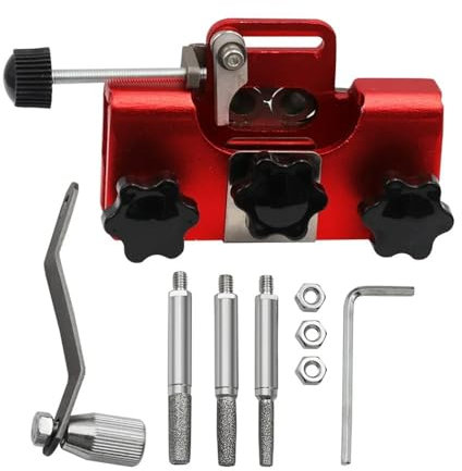 Affûteur de tronçonneuse avec 3 pierres de broyeur, gabarit d'affûtage de chaîne de tronçonneuse, outil d'affûtage de scie à chaîne for la plupart des scies à chaîne, scies électriques (Color : Red)