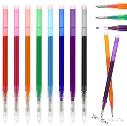 Bewudy 8 Stück Bunt Radierbarer Kugelschreiber Ersatzminen, 0,7mm Kugelschreibe Löschbare Gelstifte, 8 Farben Tintenroller Radierbar Ersatzminen Set für Kinder Studenten Schulanfänger