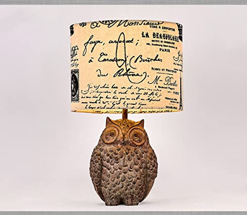 SSNCcNC Nachttischlampe Eule Harz Tischlampe Vintage Modern Stoffschirm Tischleuchte E27 Fassung Schreibtischlampe für Kinde Schlafzimmer Wohnzimmer Hotel Café Dekorative Max 40W D20*H30CM