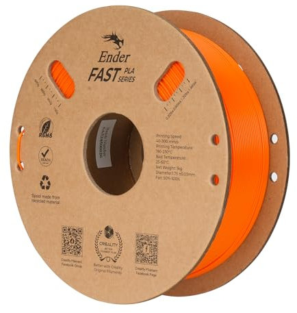 Creality Ender Fast PLA Filament 1.75mm Orange, 300mm/s Hochgeschwindigkeits 3D-Drucker Filament PLA 1kg, Mehrere Farboptionen, Umweltfreundliche Papierspulen (1kg/Spule)