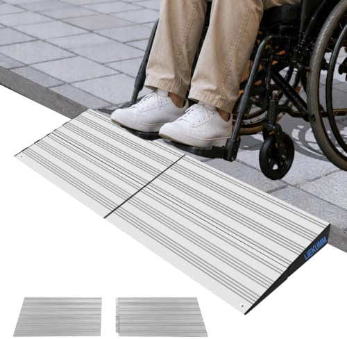 LIEKUMM Threshold Ramps for Doorways 5 cm Rise, Heavy Duty 2000 kg Capacity | Modular Wheelchair Ramp, Aluminium Ramps for Mobility Scooters, Steps, Curb, Silver
