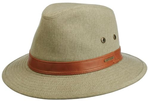 Stetson Sombrero Outdoor Cotton Traveller Hombre - de Verano Pescador Sol con Banda Piel Verano/Invierno - L (58-59 cm) Verde Oliva Claro