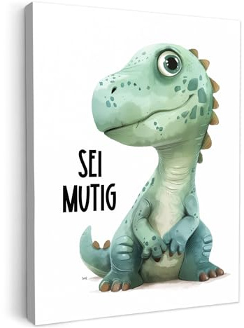 MuchoWow© Wandbilder Kinderzimmer Wanddeko Schlafzimmer Zimmerdeko | 60x80 cm - Wandgemälde Zimmer Deko auf Wand Dekoration Wall Art Dinosaurier - Sprichwörter - Sei mutig - Dino - Jungen - Kind