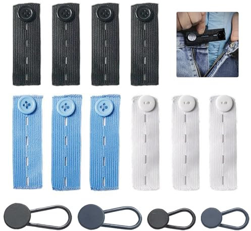 14 Pièces Rallonge Bouton Pantalon Kit, Elargisseur Pantalon Réglable, Extension de Taille éLastique pour Pantalon Jeans Slacks Robe Enceinte Femme Homme(Noir&Bleu&Blanc)