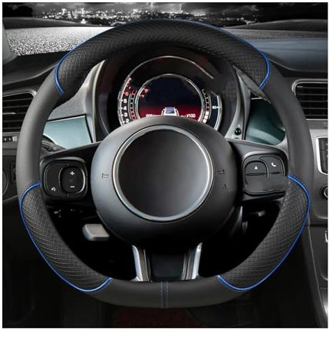 HLWXMDZ Lenkradbezug Auto-Lenkradbezug Mikrofaser-Leder Lenkradschutz Für F&iat 500 2007–2018 2019 2020 2021 2022 Lenkradbezüge(Blau)