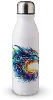 MAXIKIWI - Einwandige Wasserflasche mit Schraubverschluss, nicht isoliert, leichtes Aluminium, BPA-frei, auslaufsicher, Fantasy Magic Dragon Thema, 1-500 ml