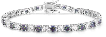 FANCIME Silber Tennisarmband für Damen, 925 Sterling Silber Tennis Armband mit Zirkonia und Synthetisch Alexandrit Geschenk Schmuck für Damen Mädchen, Breite 4 mm, Länge 18 cm