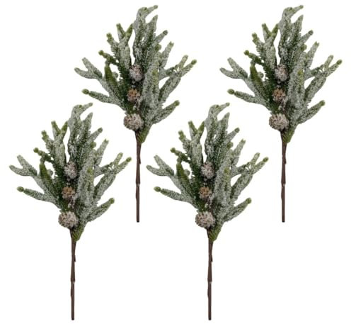 CCUUHJ 4 rami di pino artificiale grandi, 35,6 cm, con pigna, foglie di pino finto, rametti per ghirlande natalizie e decorazioni per il giardino di casa (verde)